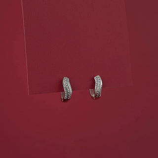Silver Wavy Double‑Row Pave Hoops