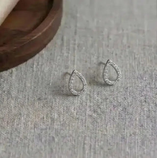 Pave Open Teardrop Stud Earrings