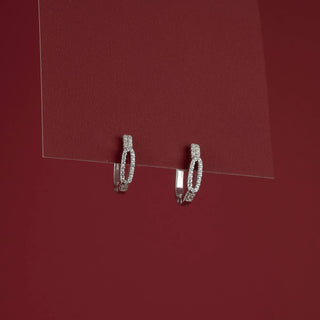 Silver Oval Link Pave Hoops