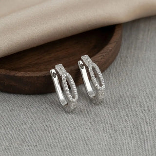 Silver Oval Link Pave Hoops
