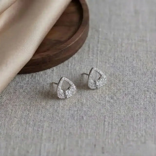 Silver Open-Heart Drop Stud Earrings