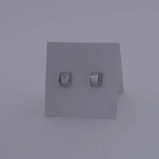 Silver Matte Bar Pave Stud Earrings