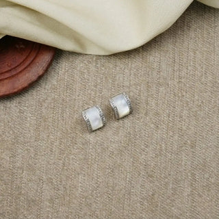 Silver Matte Bar Pave Stud Earrings