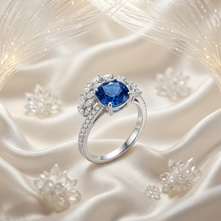 Midnight Sapphire Three‑Stone Ring