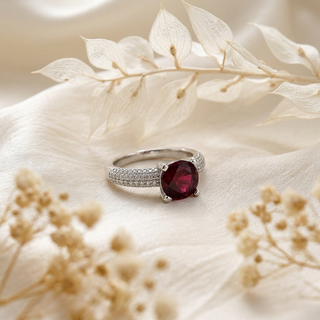 Crimson Halo Solitaire Ring