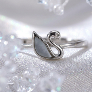 Duckling White Iridescent Fan Shell Ring