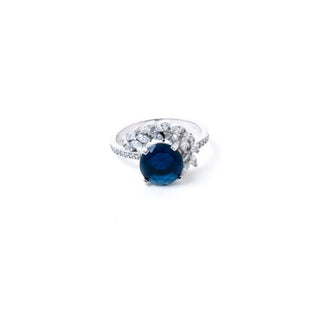 Buy midnight sapphire three stone ring online in 925 sterling silver – elegant trio ring for women by Keyona Jewellery