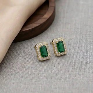 Emerald Bar Frame Stud Earrings