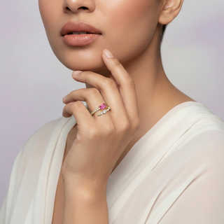 Ruby Fan Accent Silver Ring worn on finger – Shop Online at Keyona Jewellery
