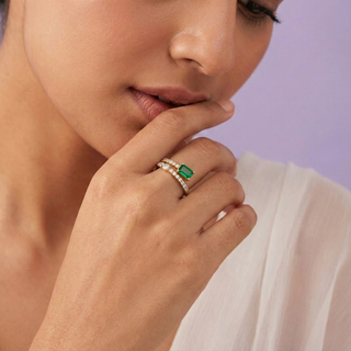 Tri-Sparkle Beaded Gold Ring worn on finger – Shop Online at Keyona Jewellery