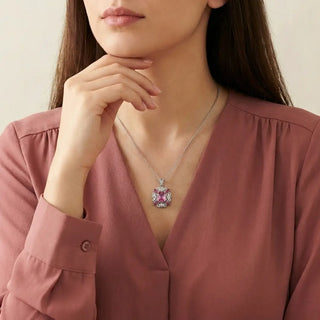 Buy Silver Pink Princess Floral Halo Pendant Online – Keyona Jewellery