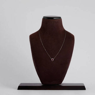 Silver Ruby Halo Solitaire Pendant worn around neck – Shop Online at Keyona Jewellery