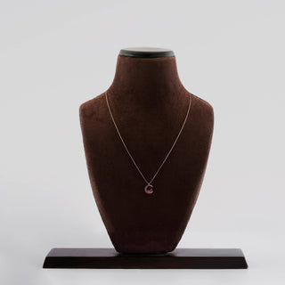 Rose Gold Ruby Crescent Moon Pendant worn around neck – Shop Online at Keyona Jewellery