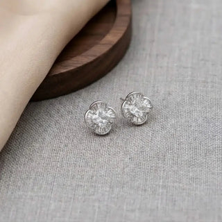 Silver Marquise Halo Stud Earrings