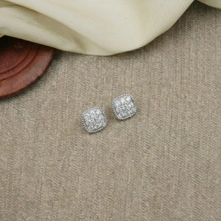 Silver Beaded Cushion Cluster Stud Earrings