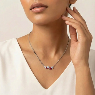 Silver Ruby CZ Bubble Mangalsutra worn by bride – Shop Online at Keyona Jewellery
