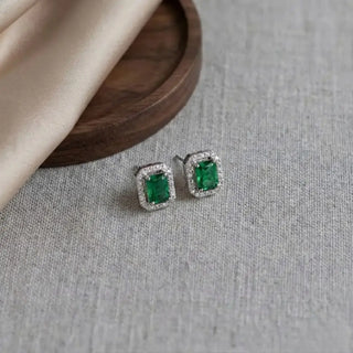 Emerald Radiance Halo Stud Earrings