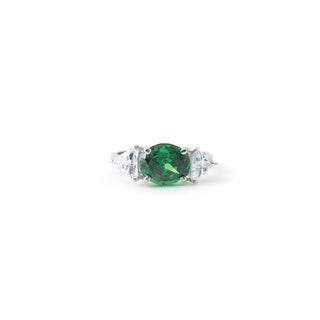 Buy emerald glow three stone ring online in 925 sterling silver – elegant trio ring for women by Keyona Jewellery