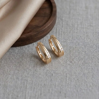 Rose Gold Three‑Stone Bar Hoops