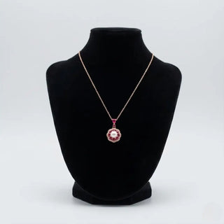 925 Sterling Silver Royal Blossom Pearl Necklace with Floral Design Close-up – Keyona Jewellery