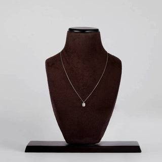 Silver Emerald Cut Solitaire Pendant worn around neck – Shop Online at Keyona Jewellery