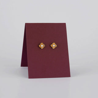 Golden Leaf Pearl Stud Earrings