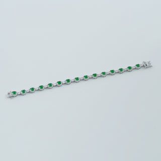 Silver Emerald‑Green Halo Tennis Bracelet