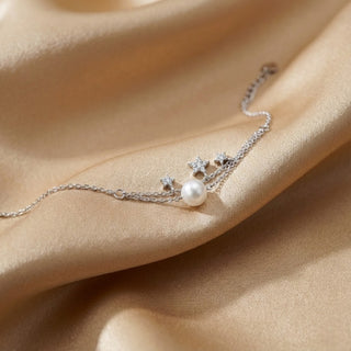 Silver Pearl & Star Charm Bracelet