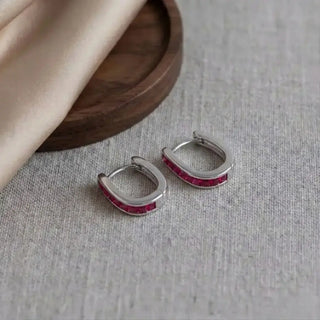 Silver Pink Enamel Link Hoops