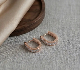 Rose Gold U‑Shaped Pave Hoops