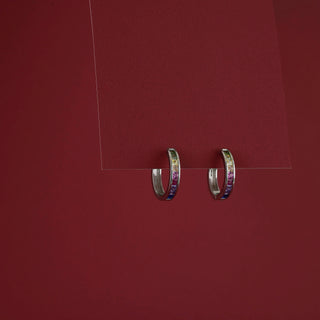 Silver Rainbow Stone Hoops