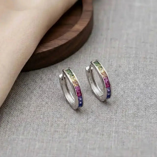 Silver Rainbow Stone Hoops