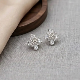 Silver Floral Cluster Mini Pearl Earrings