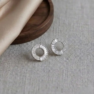 Silver Half-Halo Circle Stud Earrings