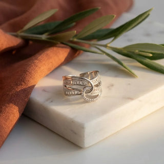 Twin row baguette ring with sleek design – stylish silver jewellery